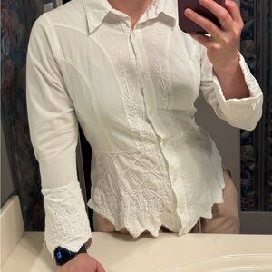 Caamano 100% cotton White Embroidered Button-Up Shirt made in Peru size small/xs